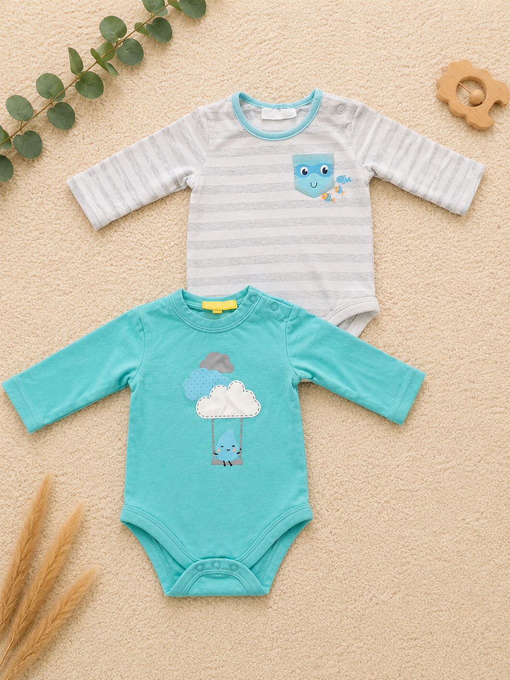 Baby Body Set Türkis & Grau