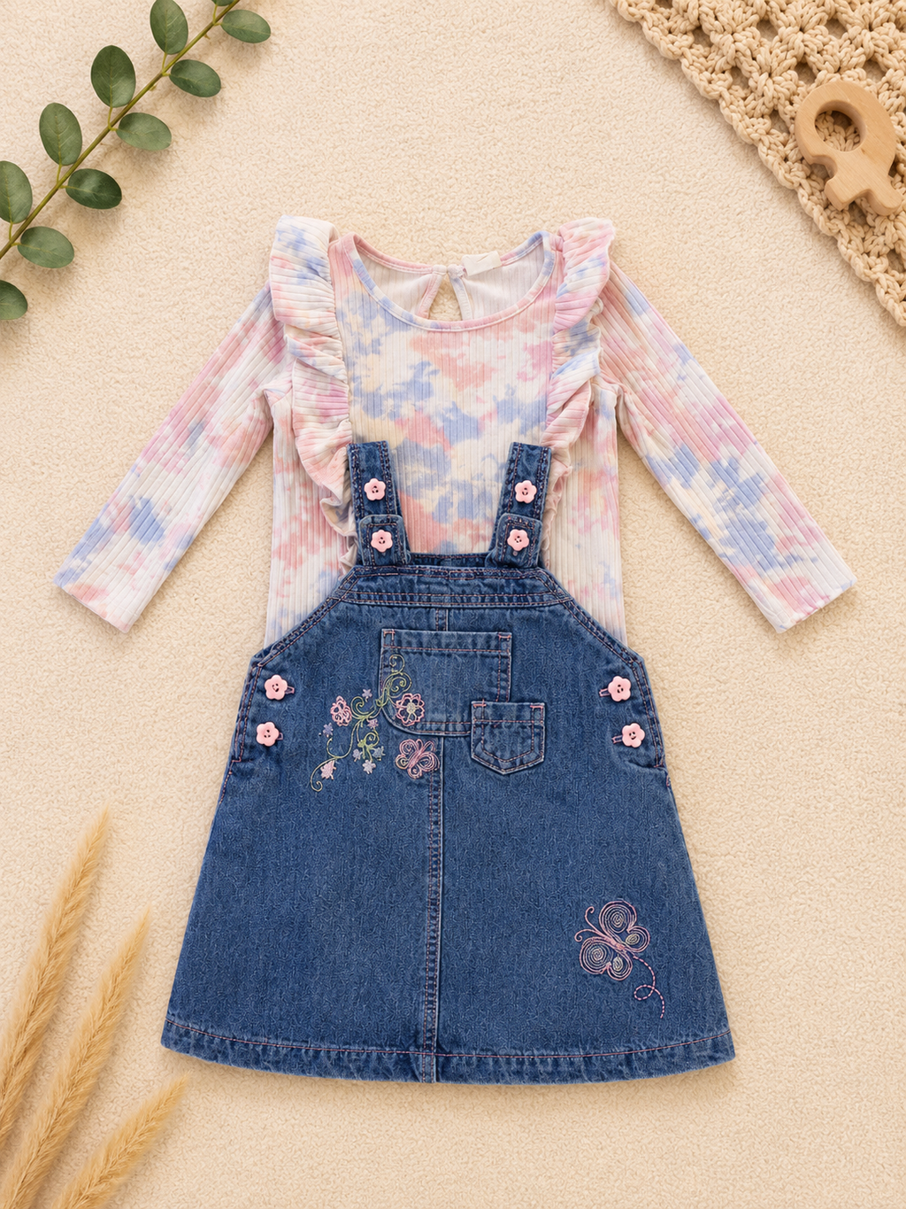 Jeanskleid Set mit H&M Shirt Rüschen
