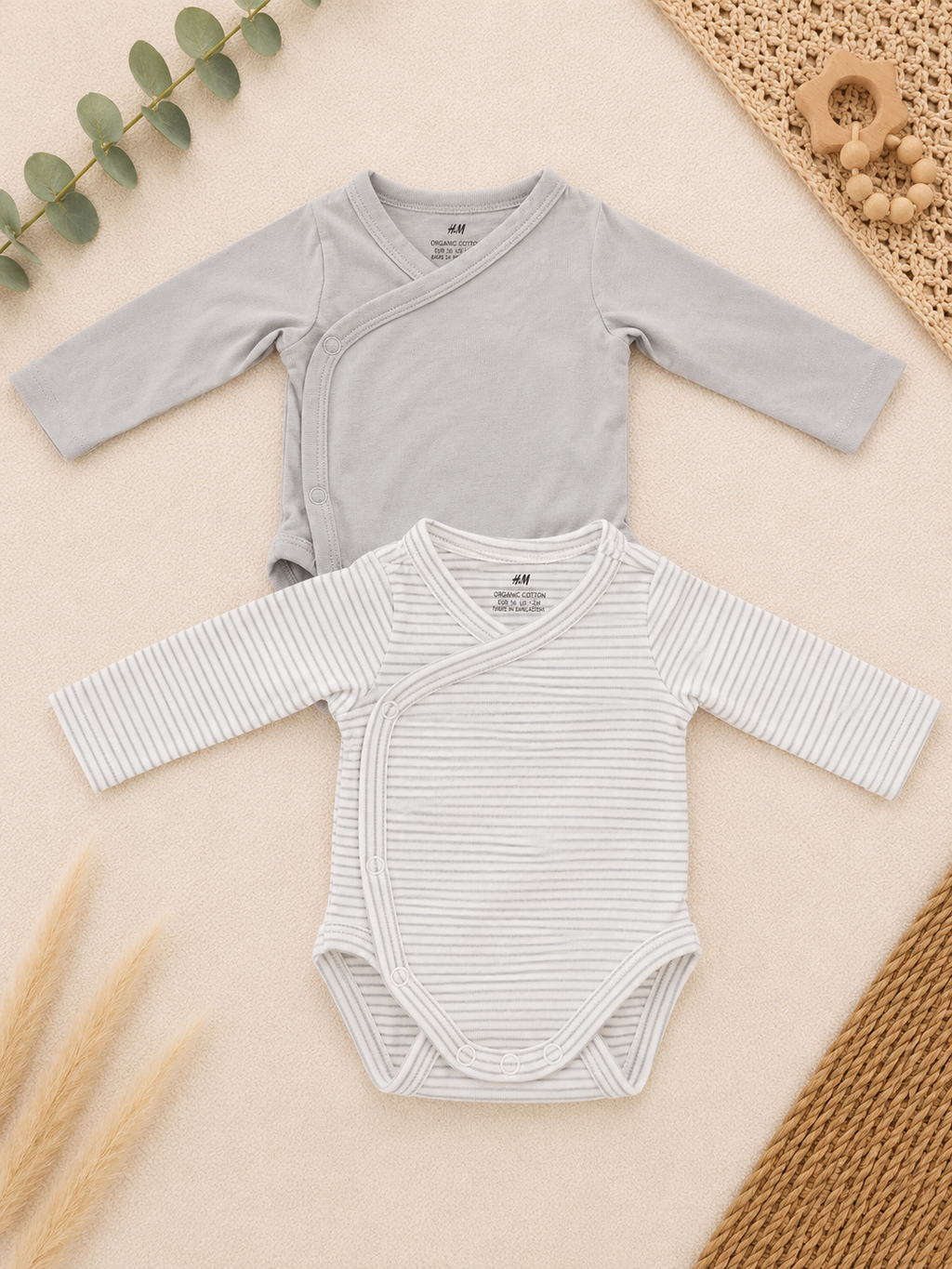 H&M Baby-Wickelbodys 2er-Set Grau