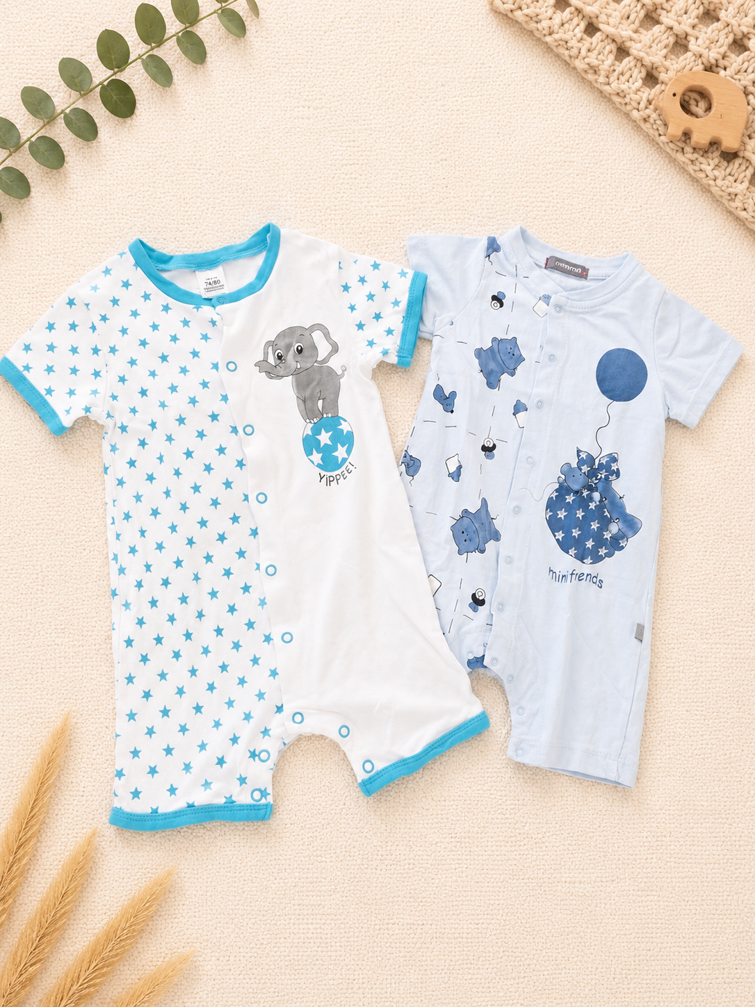 Baby Sommerstrampler Set mit Tiermotiven