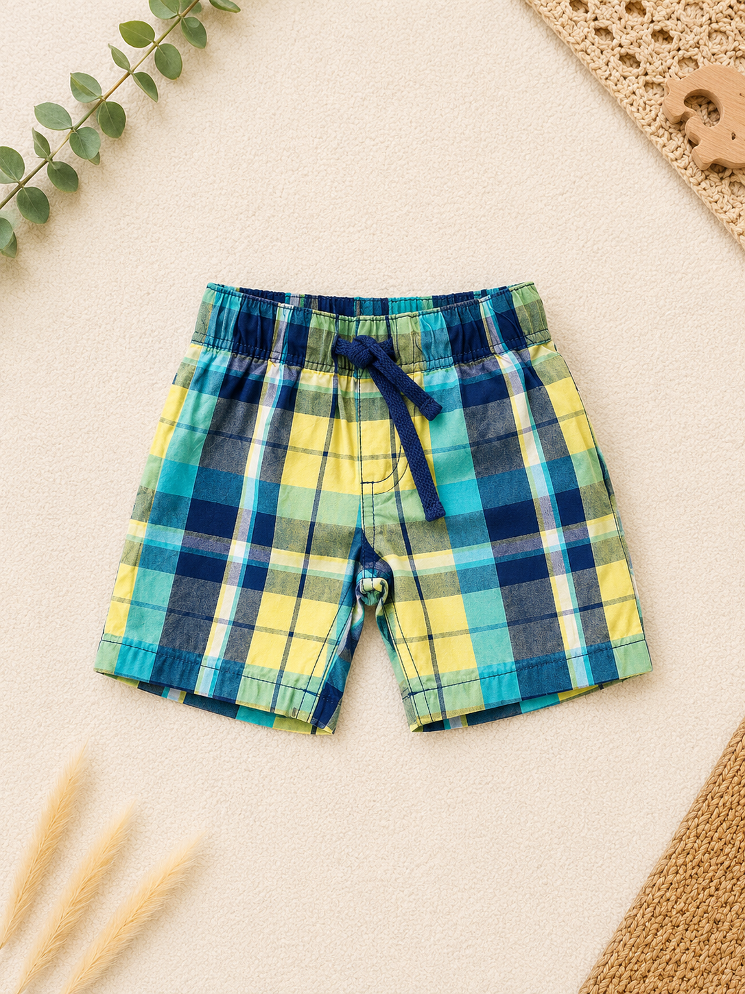 Baby Shorts Kariert Blau-Gelb