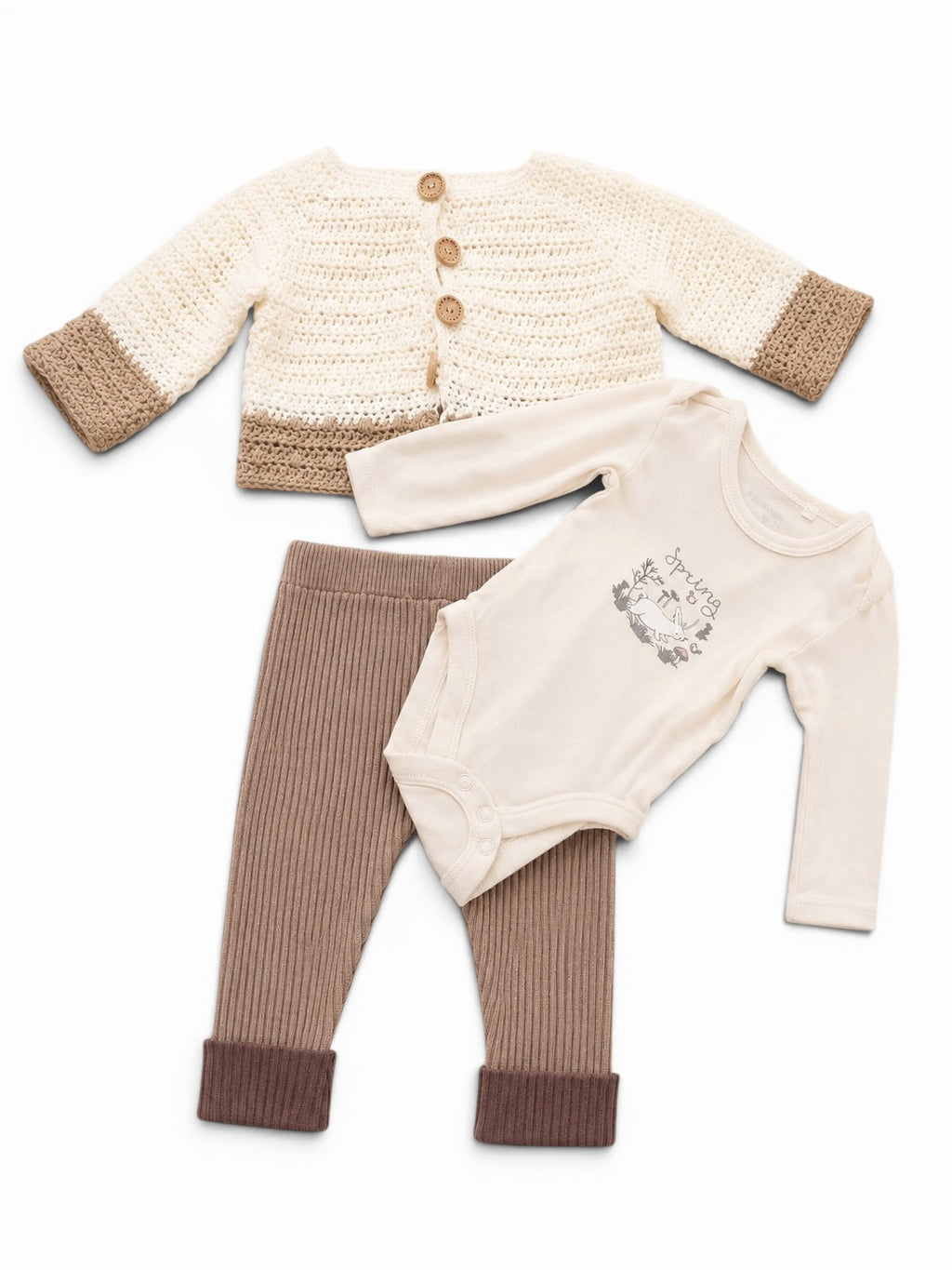 Baby Set Strickjacke & Body Beige