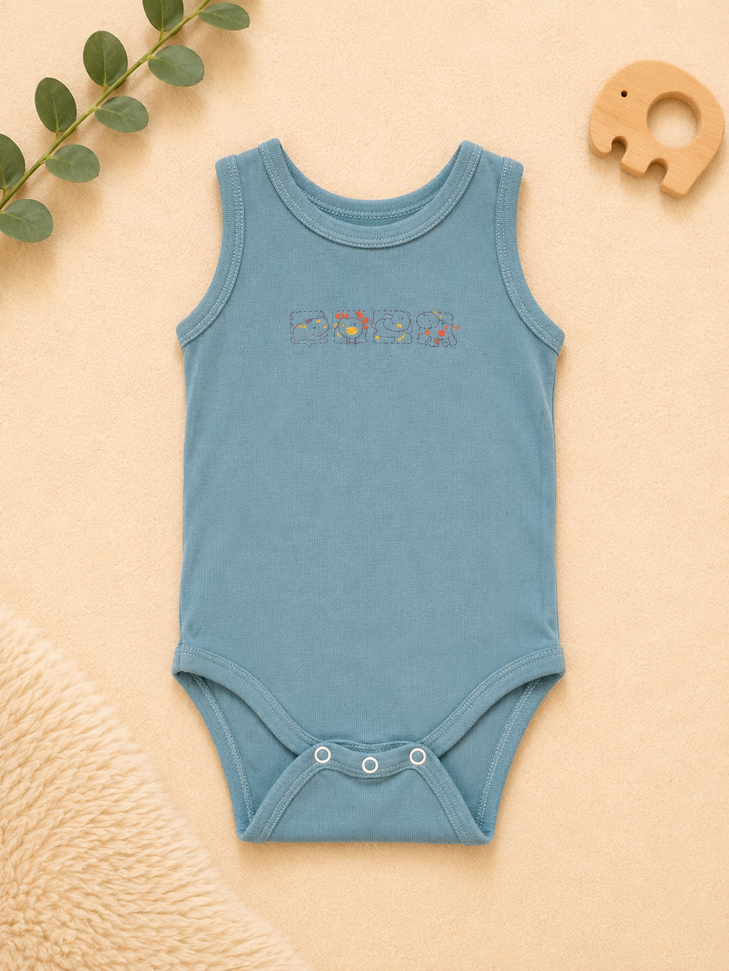 Ärmelloser Body Blau mit Tiermotiv