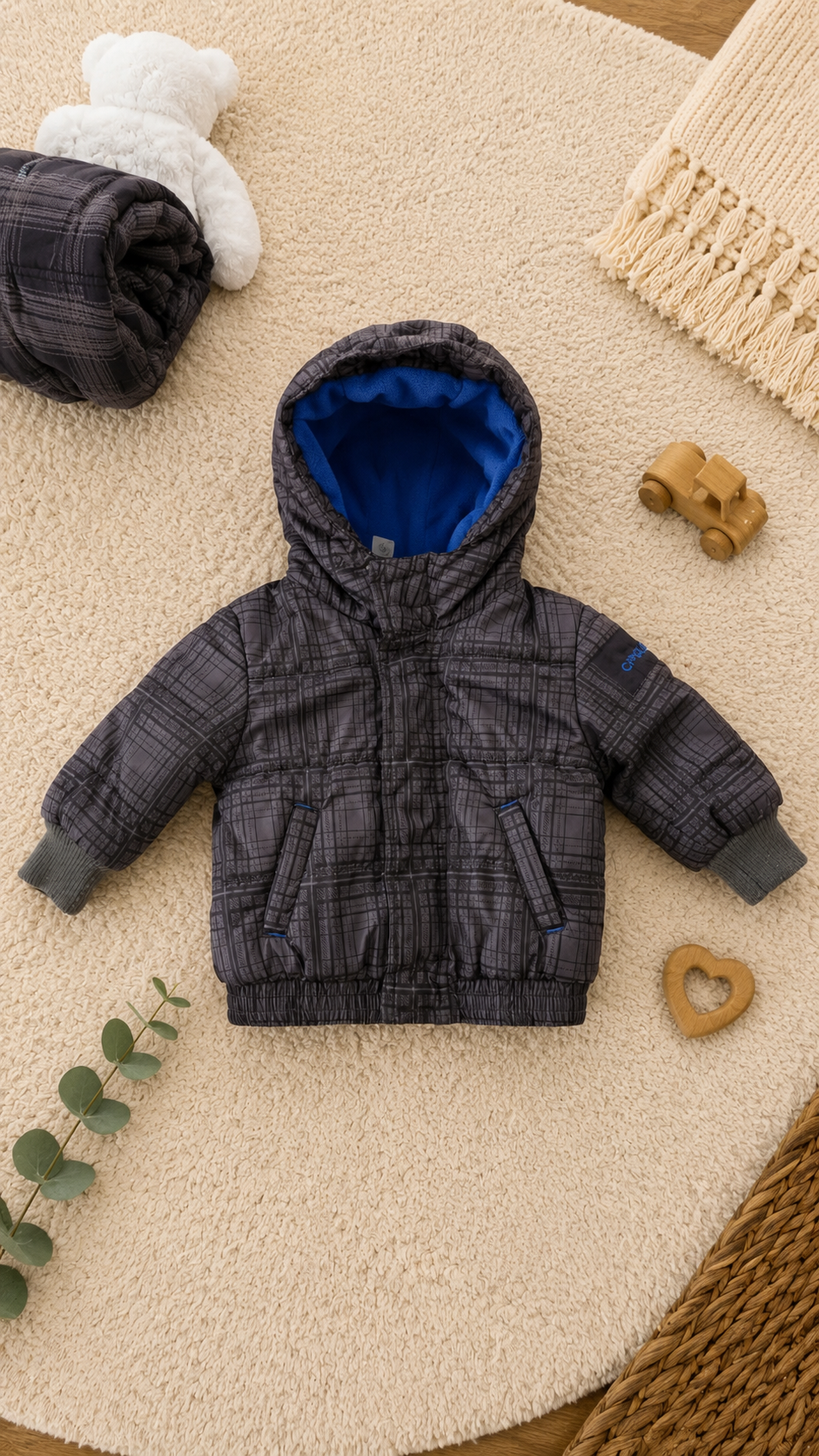 Baby-Winterjacke Karo Grau C&A