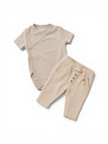 C&A 2-teiliges Set Beige Kimono-Body & Beige Strukturhose Holzknöpfe