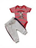 2-teiliges Set Rot-Weiss Gestreift Switzerland Kuh-Print & Hellgraue C&A Jogginghose Navy-Streifen