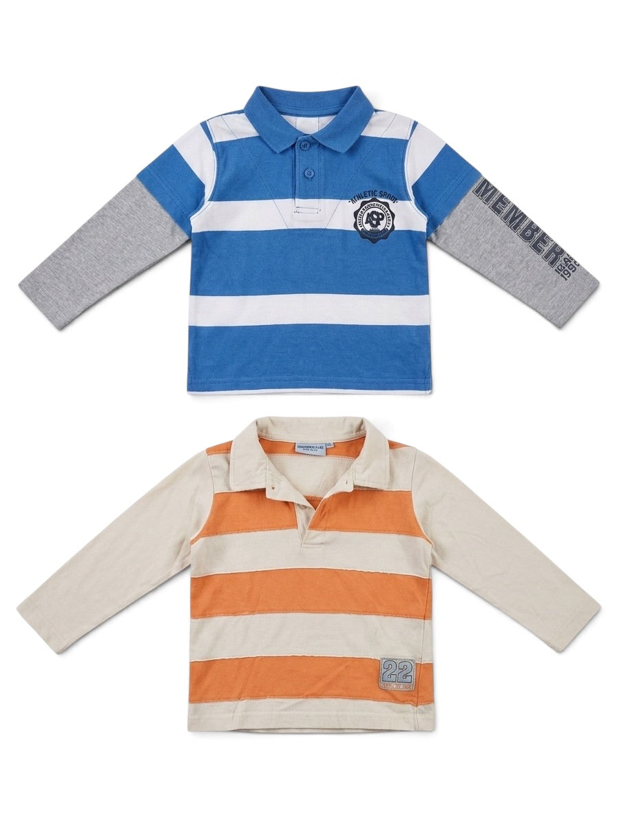 Langarm-Poloshirt 2er Set Blau Orange