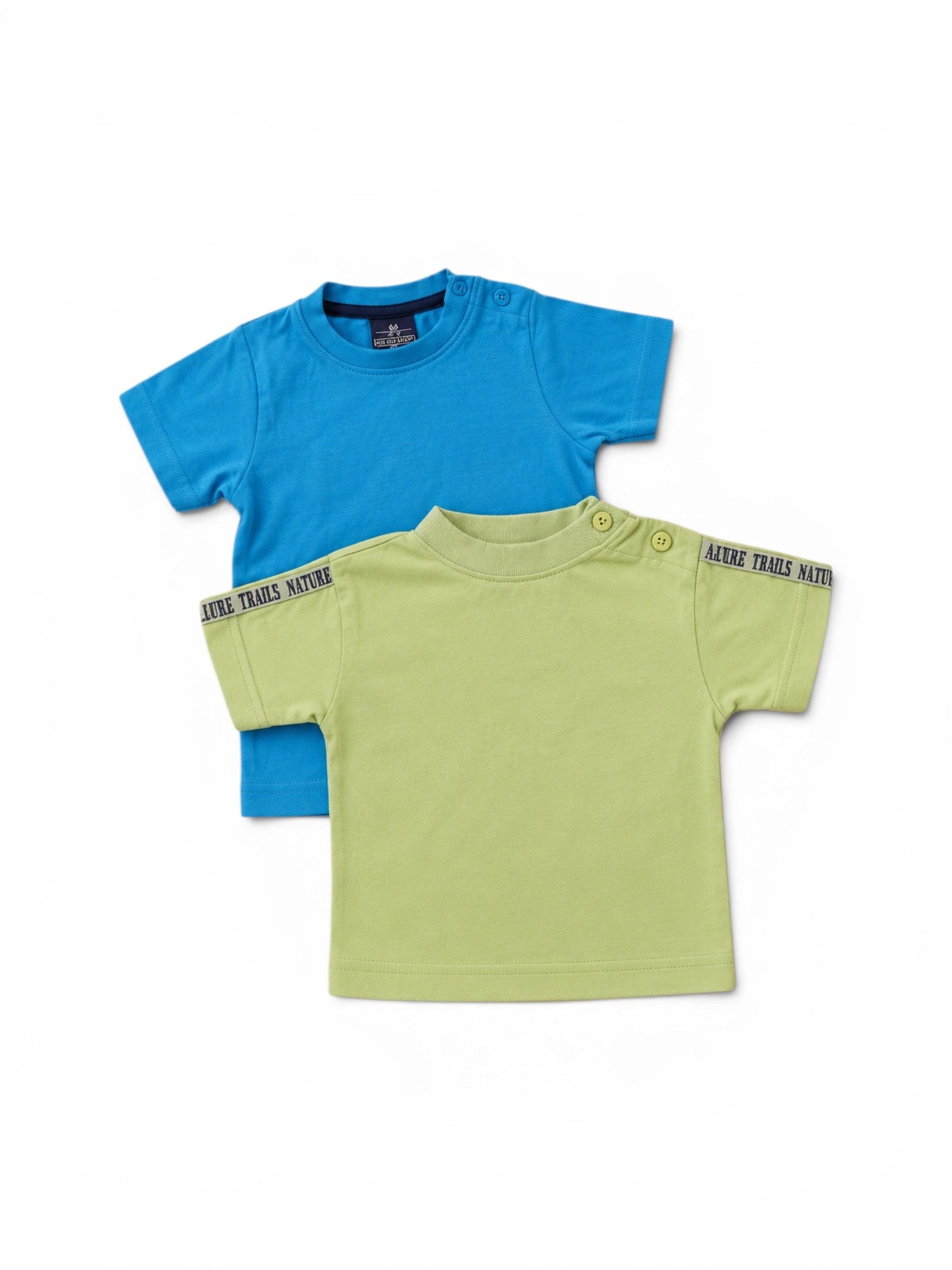 Naturaline 2er-Pack Kurzarm-T-Shirt Türkis Uni & Hellgrün Nature Trails Schulterknopf