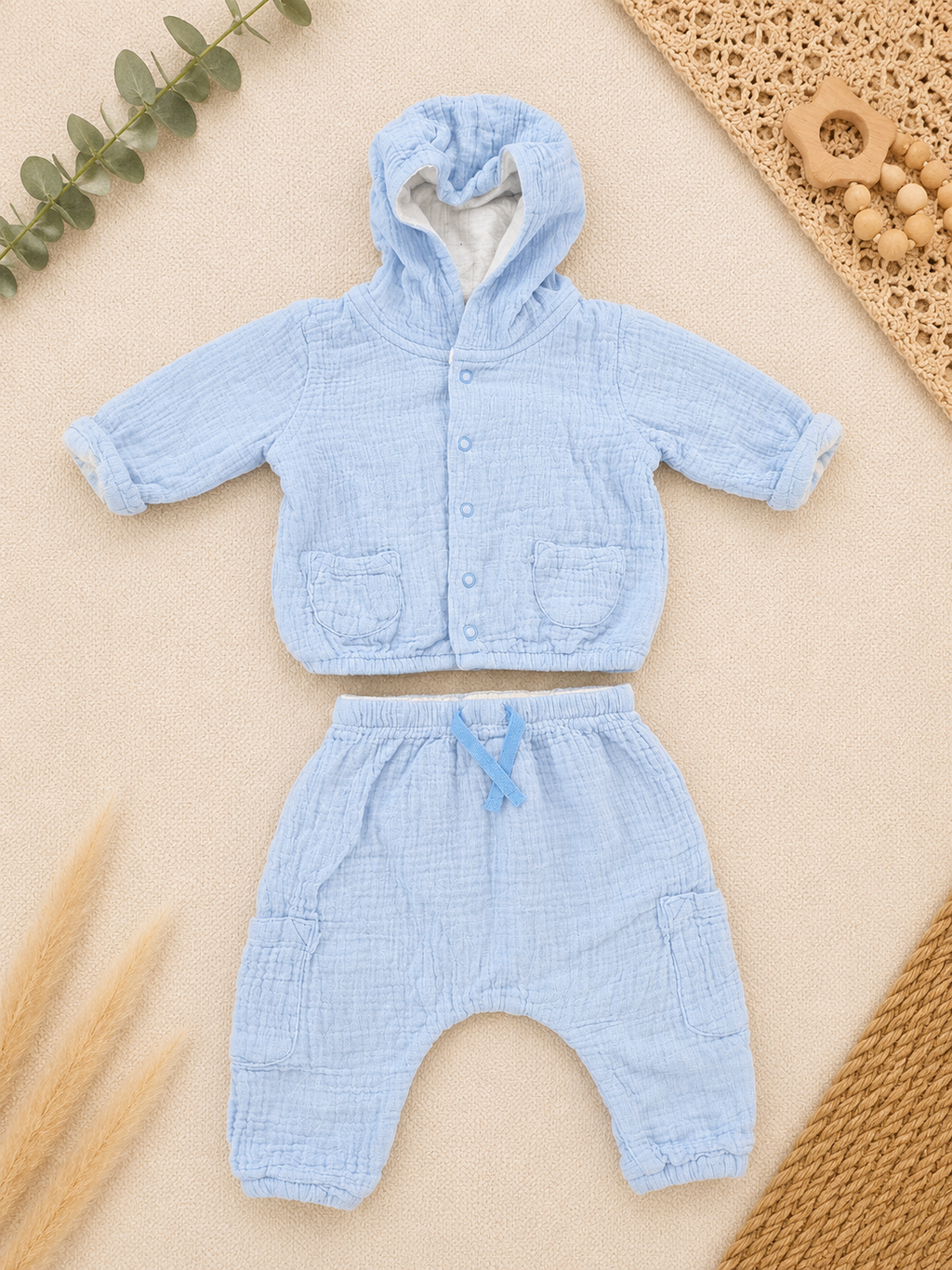 Baby-Set Musselin Hellblau 2-teilig