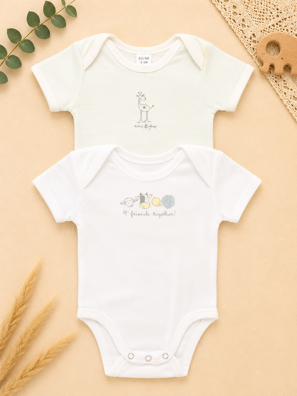 2er-Set Kurzarmbodys mit Giraffenmotiv