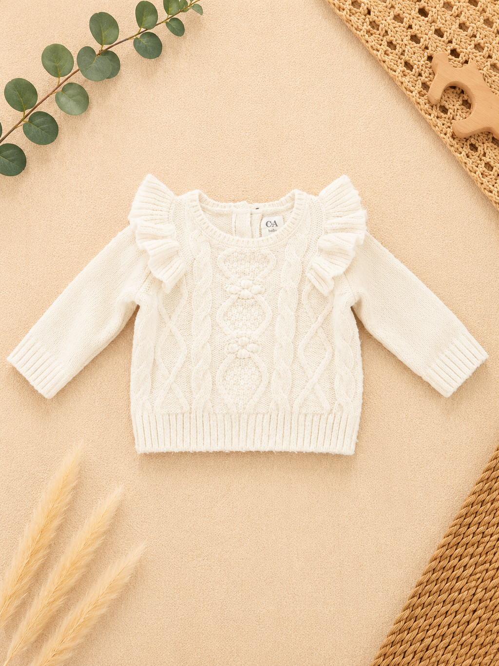 C&A Babystrickpullover Creme Zopfmuster