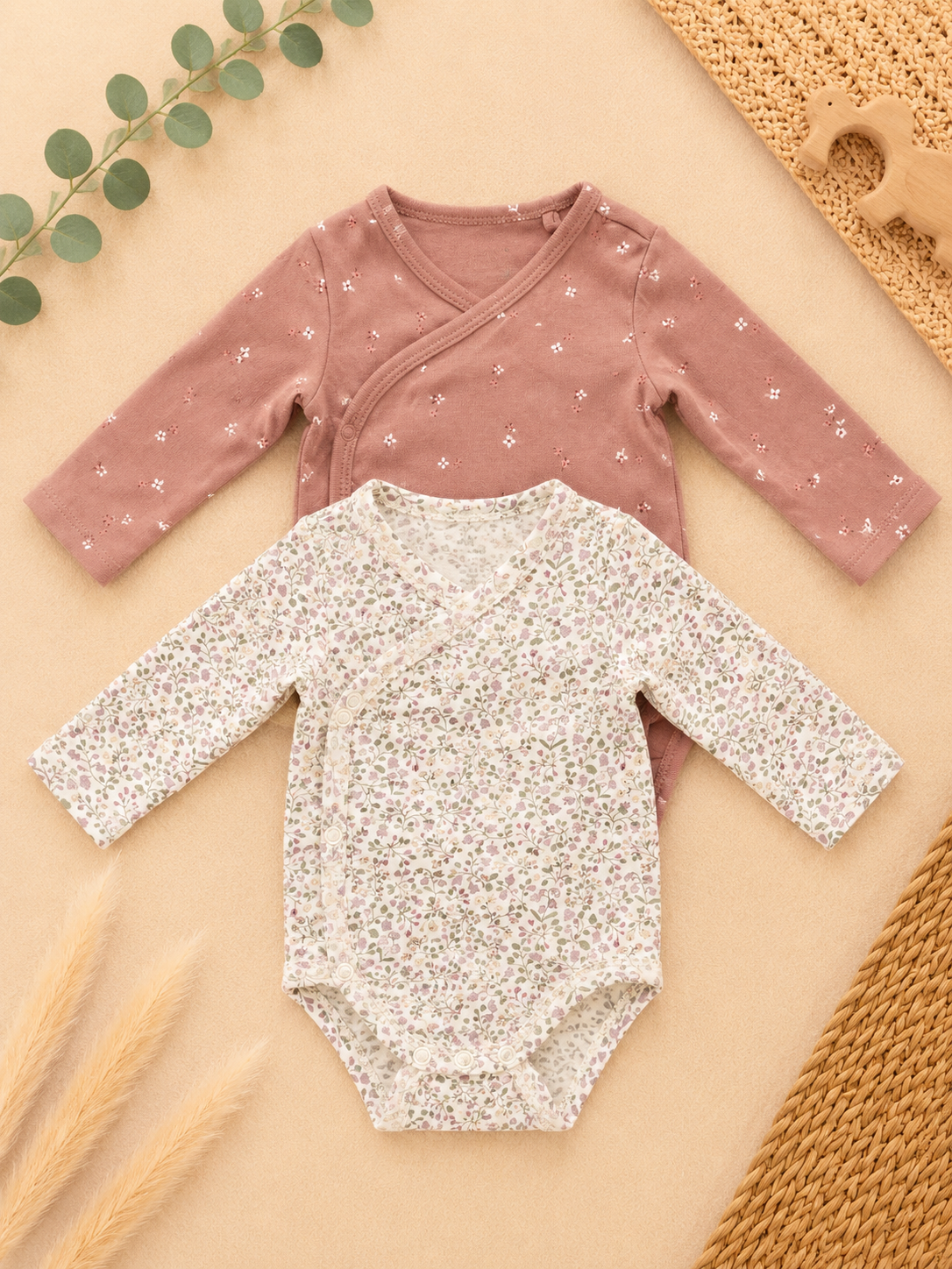 H&M Baby-Wickelbodys Blumen 2er-Set Rosa