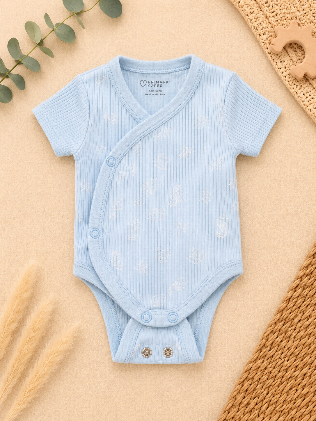 Baby-Wickelbody Hellblau Kurzarm