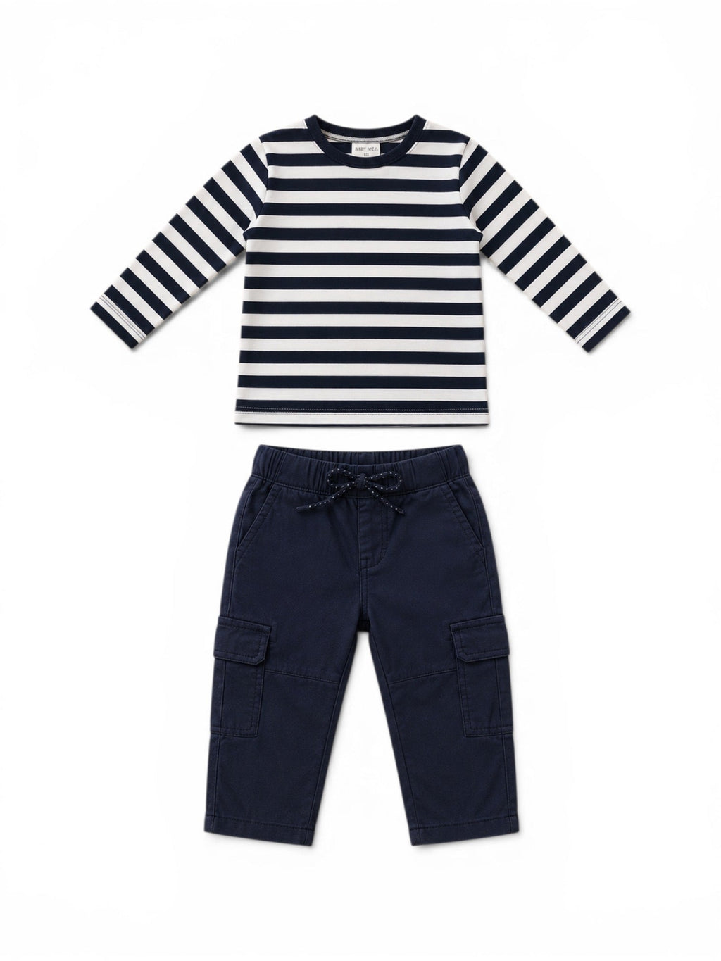 H&M 2-teiliges Set Navy-Weiss Gestreift Langarm-Shirt & Navy Cargohose