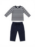 H&M 2-teiliges Set Navy-Weiss Gestreift Langarm-Shirt & Navy Cargohose