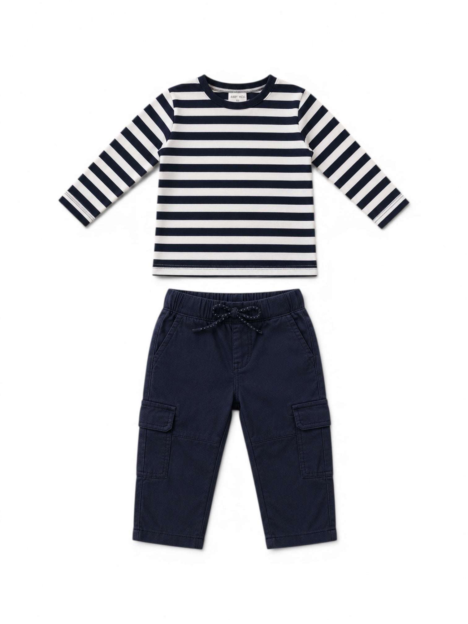 H&M 2-teiliges Set Navy-Weiss Gestreift Langarm-Shirt & Navy Cargohose