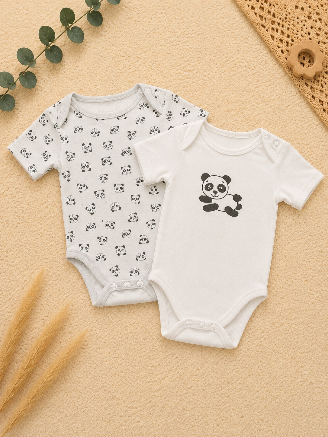 Baby Body Set Panda Weiss-Grau