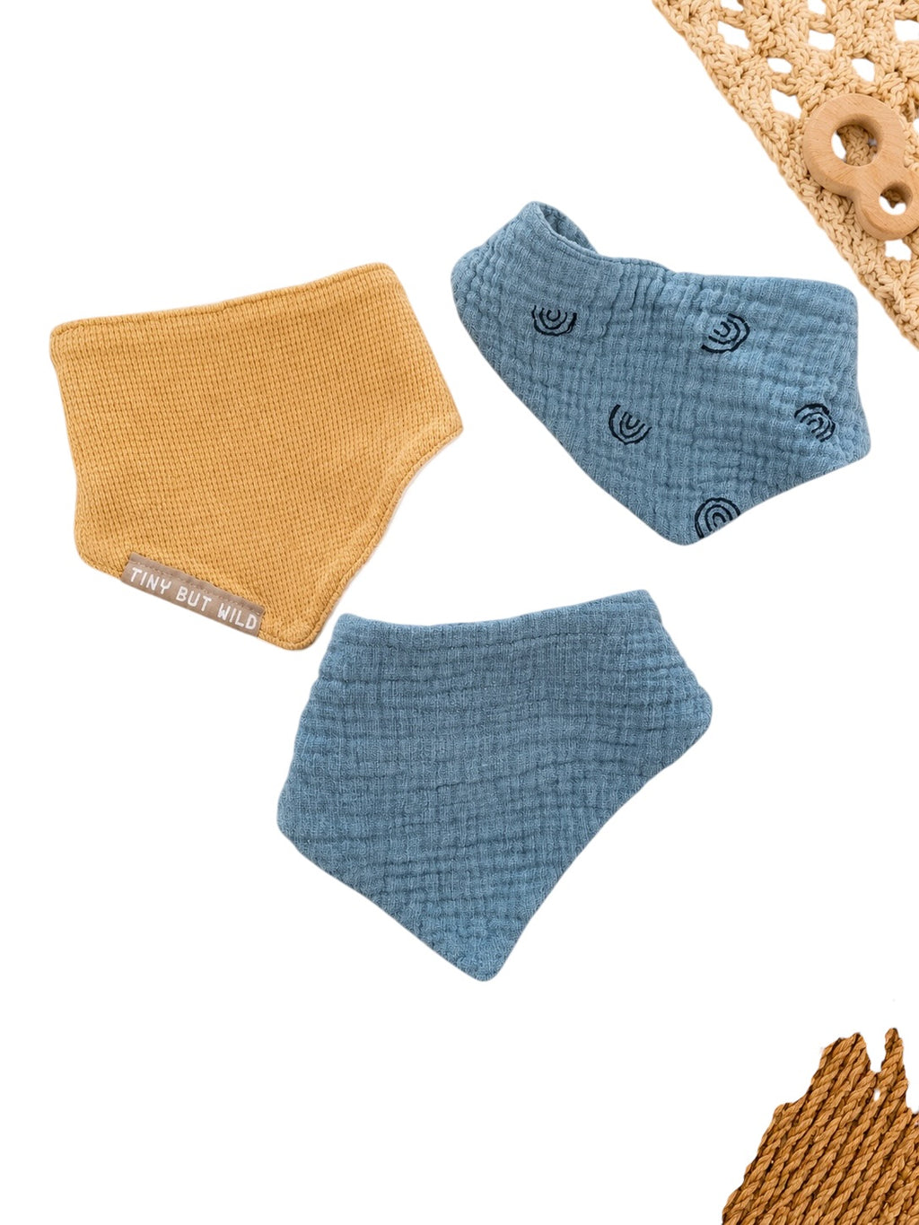 Baby Halstuch 3er-Set Blau & Senfgelb