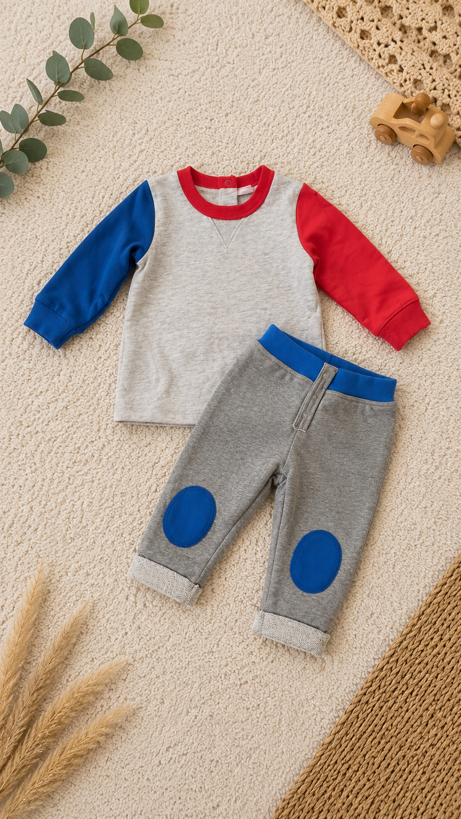 Sportliches 2-teiliges Set in Grau, Blau & Rot