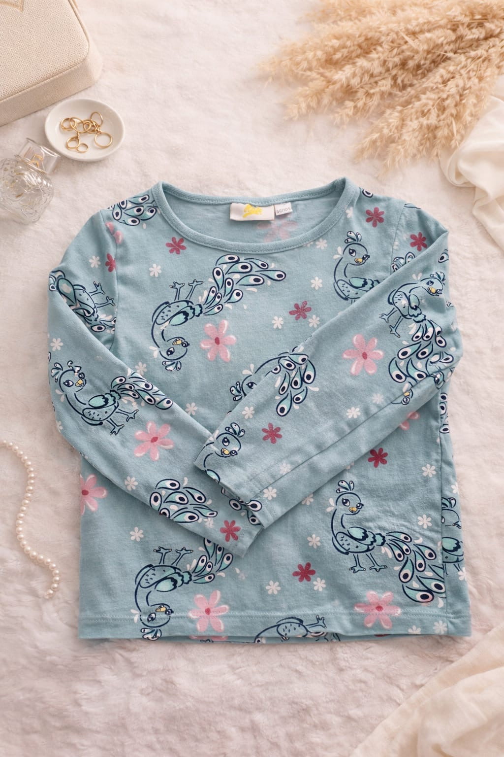 T-shirt à manches longues avec imprimé paon