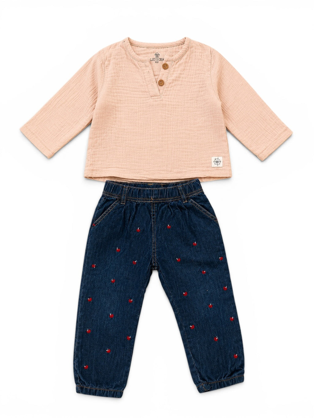 Set mit Musselin-Shirt & Jeans mit Kirschenmotiv