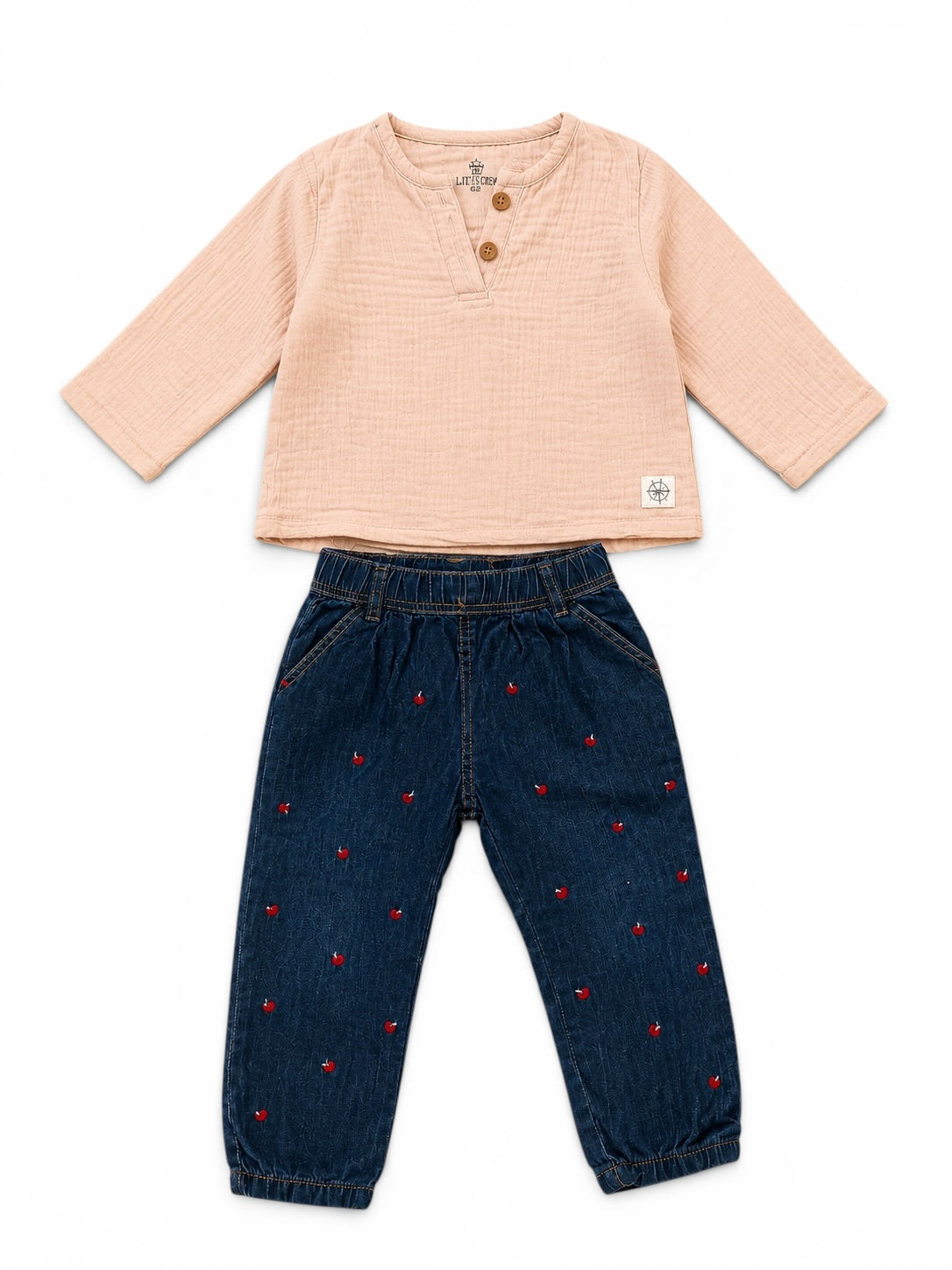 Set mit Musselin-Shirt & Jeans mit Kirschenmotiv