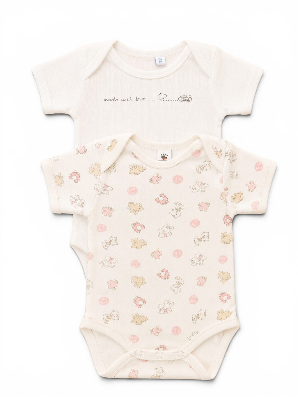 2er-Set Kurzarmbodys in Creme mit Tiermotiven