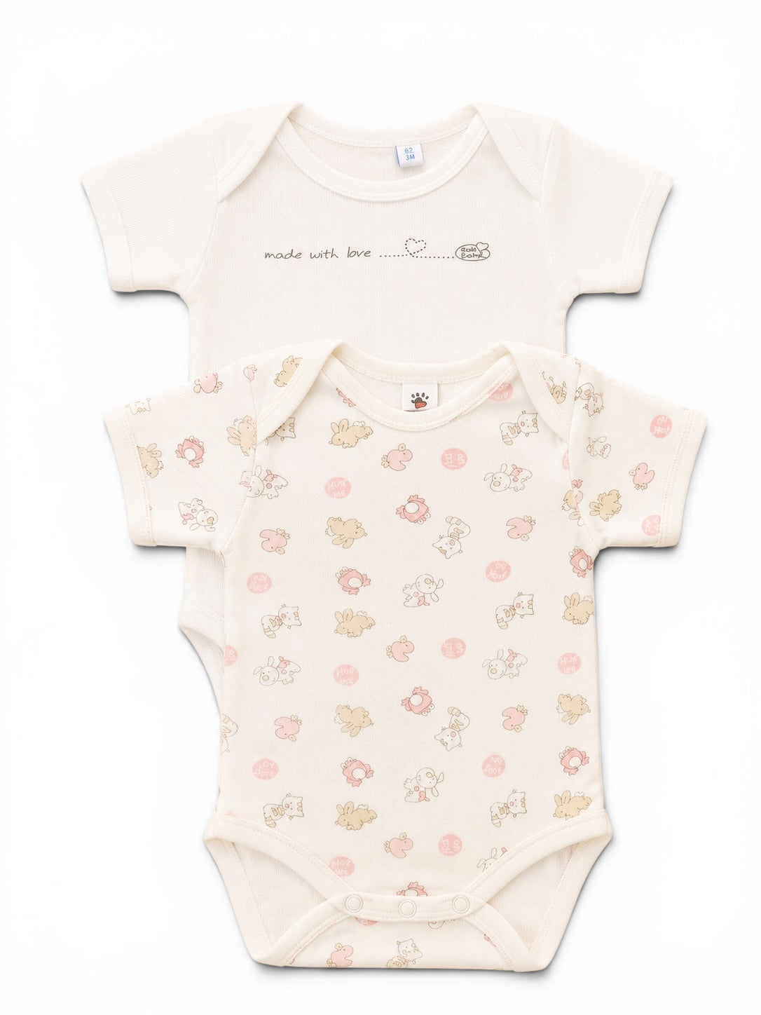 2er-Set Kurzarmbodys in Creme mit Tiermotiven