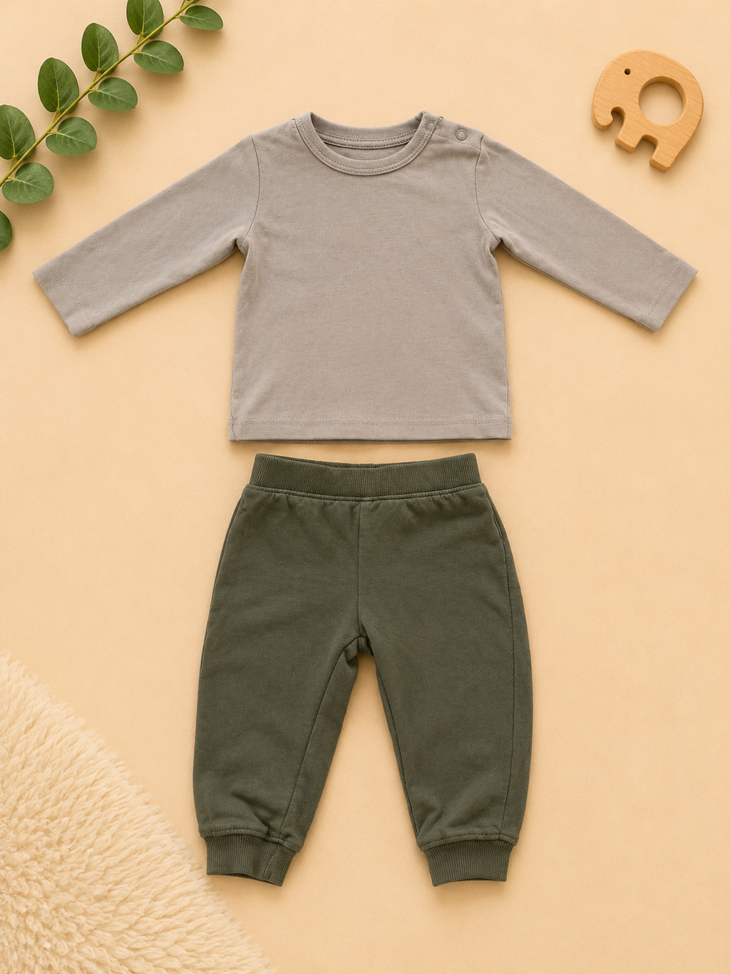 Zweiteiler Set Beige und Oliv