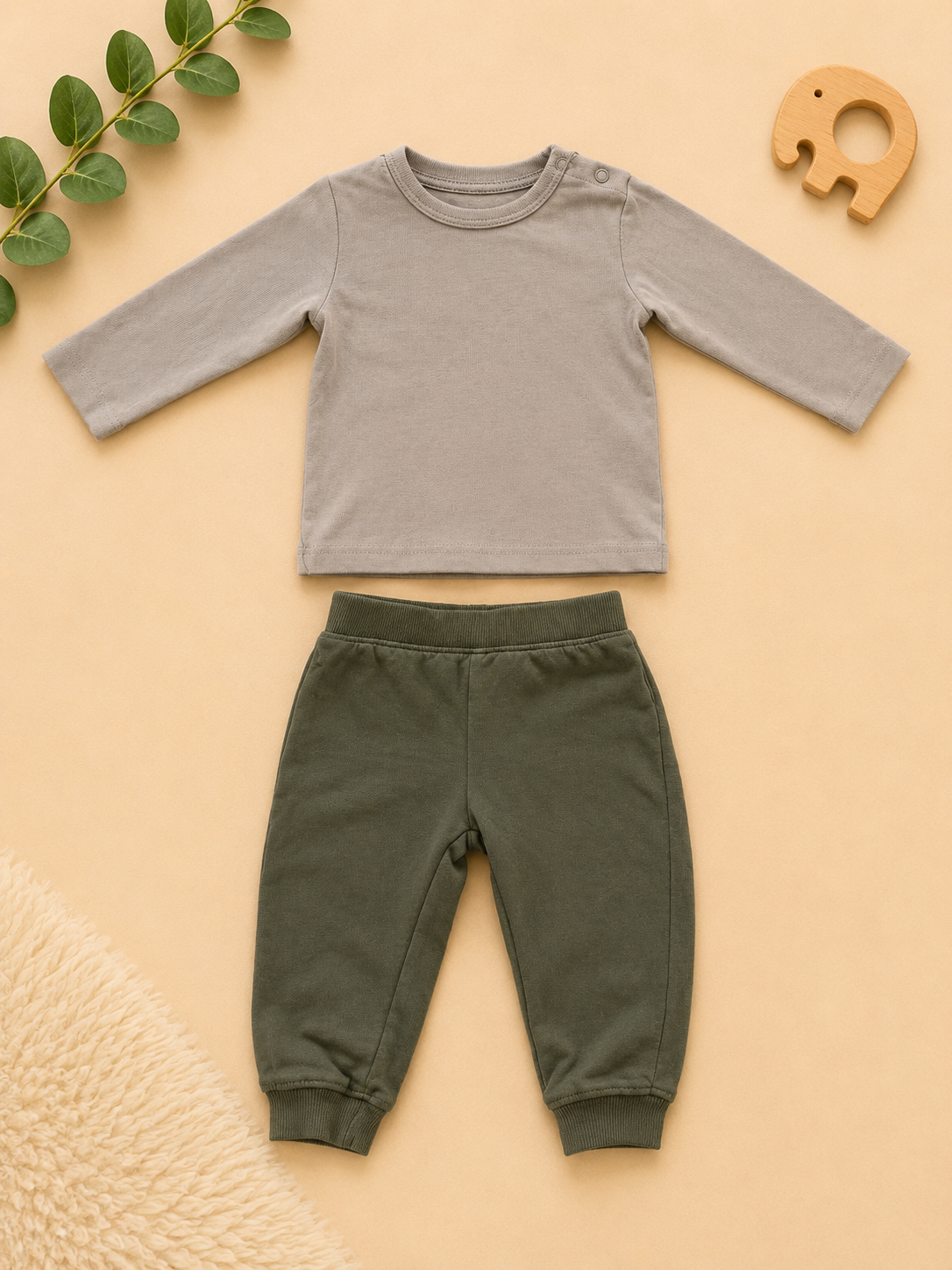 Zweiteiler Set Beige und Oliv