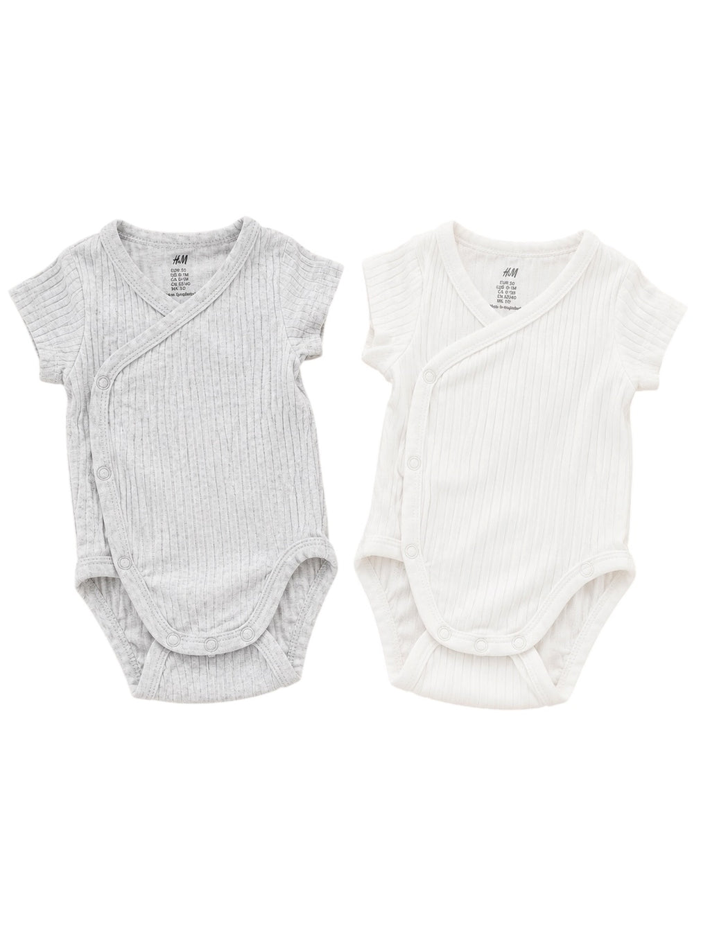 H&M Baby-Wickelbodys Kurzarm 2er-Set Grau Weiß
