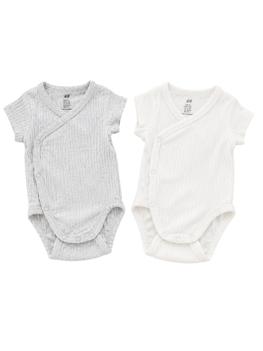 H&M Baby-Wickelbodys Kurzarm 2er-Set Grau Weiß