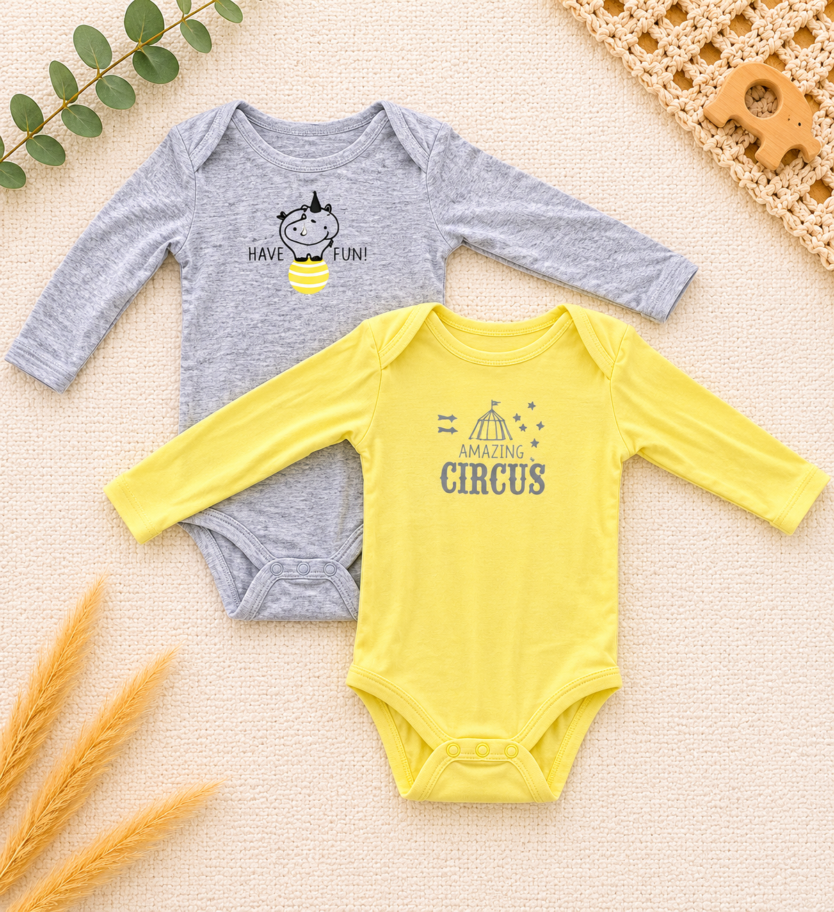 Baby Langarmbody Set mit Printmotiven