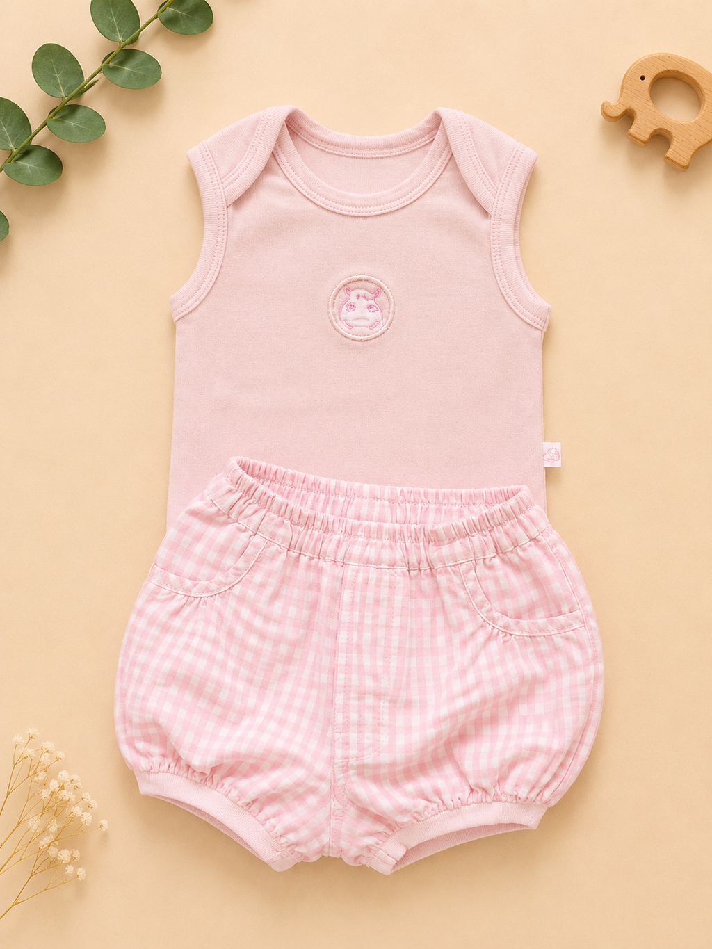Rosa 2-teiliges Set mit Body und Bloomer
