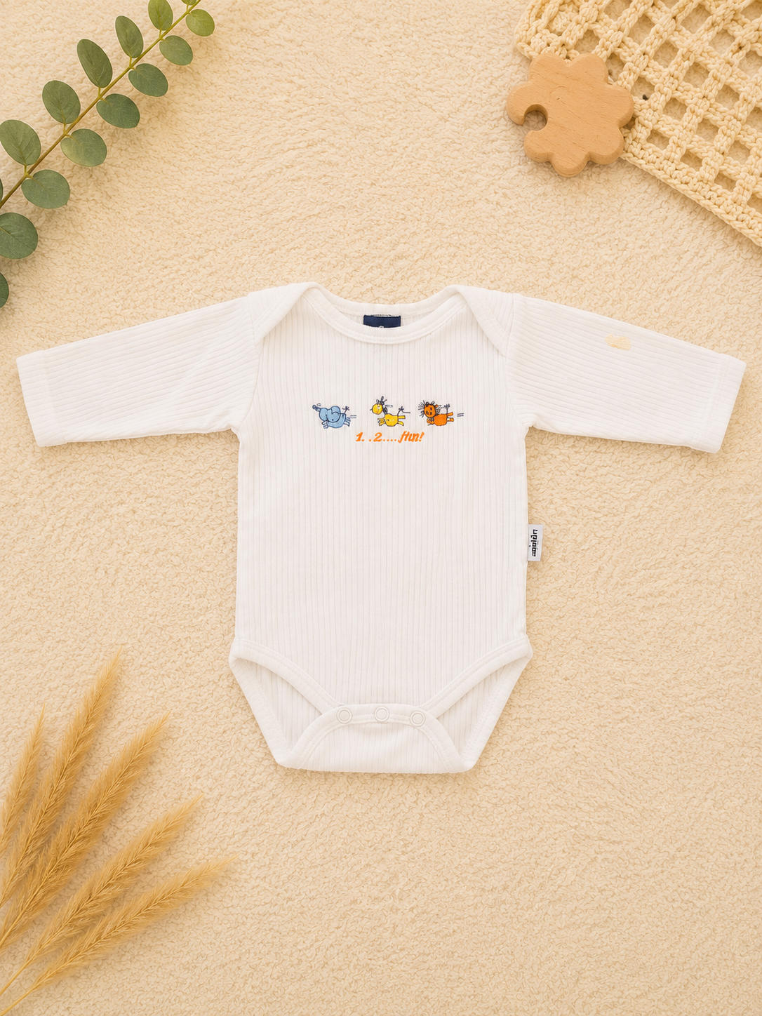 Baby Langarmbody Weiß mit Tiermotiv – Pagedinho