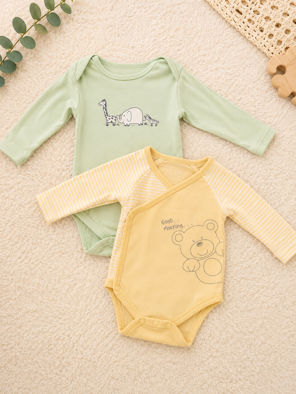 Baby Body 2er-Set Gelb & Grün mit Tiermotiven – Unbekannt