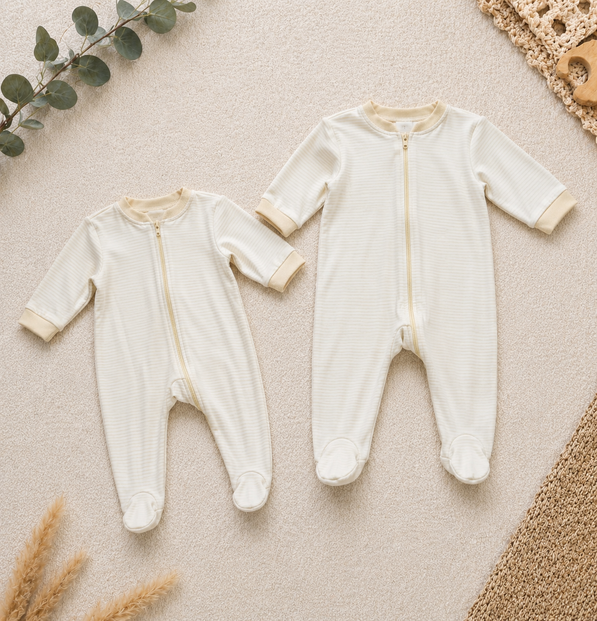 Baby Schlafanzug Set Cremeweiss