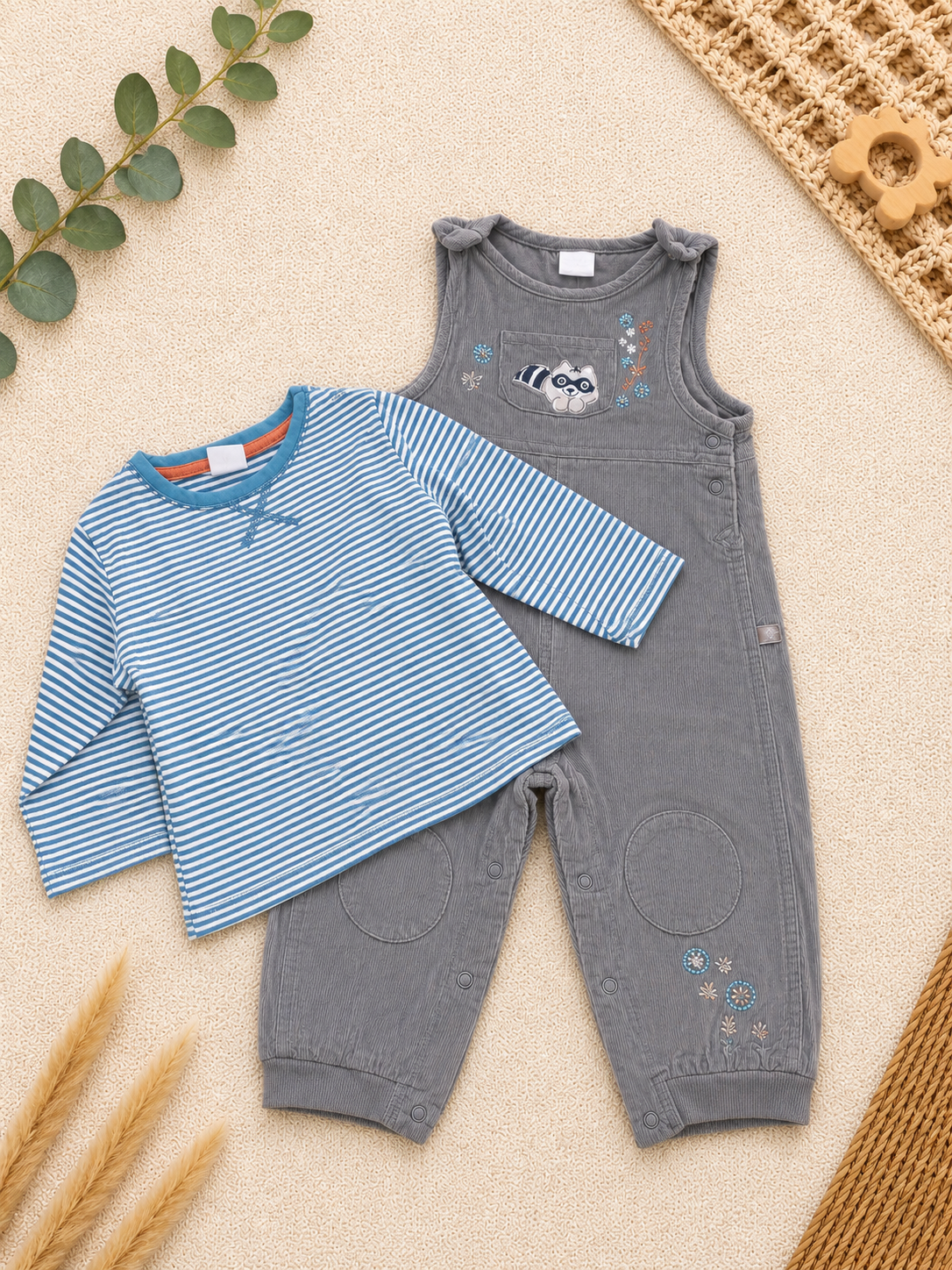 Little Raccoon Latzhosen Set