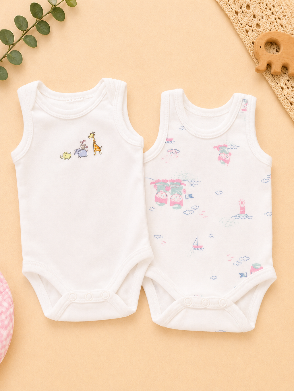 2er-Set ärmellose Bodys mit Tiermotiven