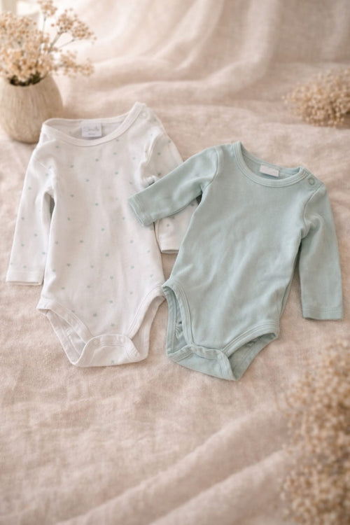 2x Baby Jungen Bodies – Hellblau & Weiss