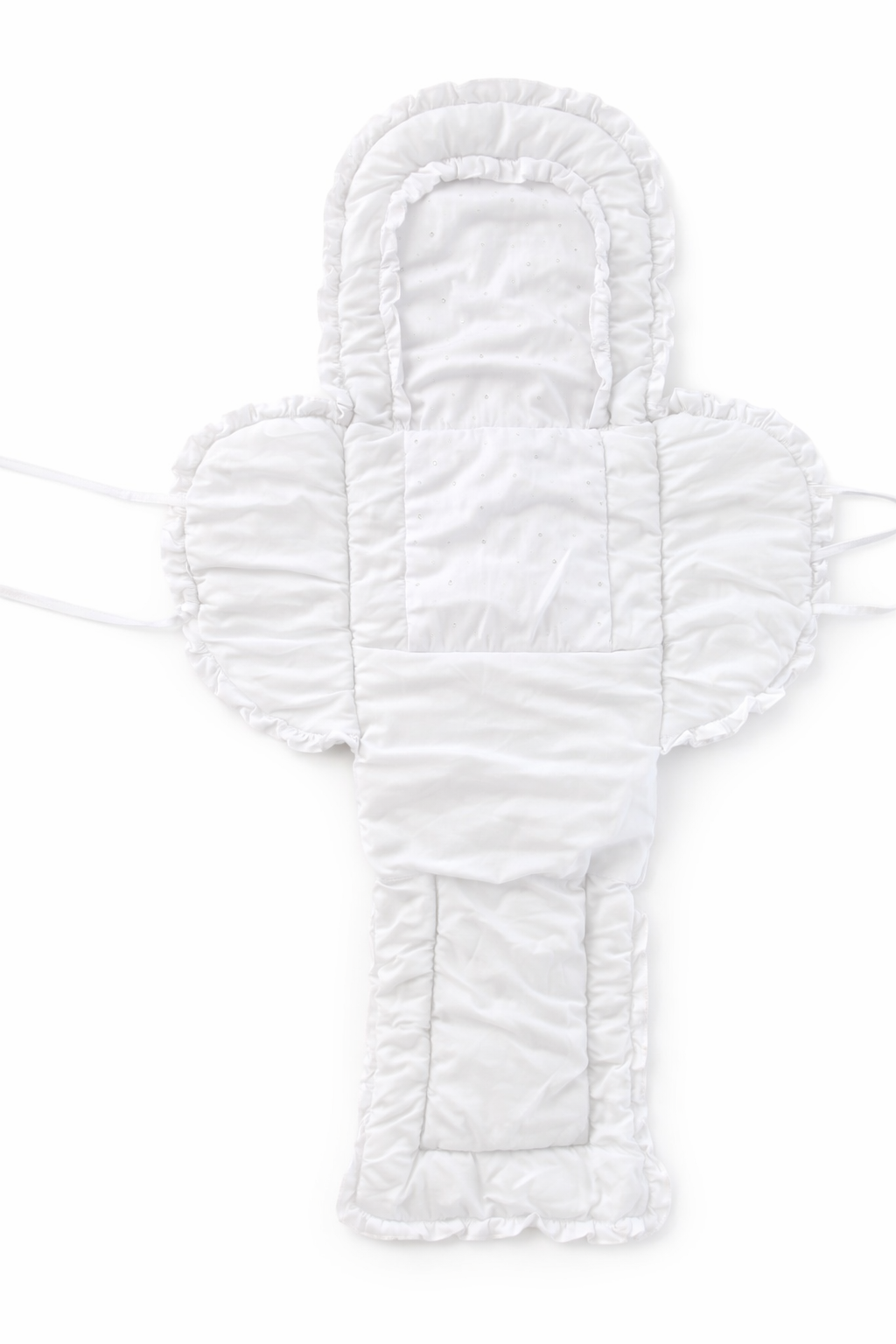 Weißer Babyschlafsack / Einschlagdecke mit Rüschen – 0–4 Monate