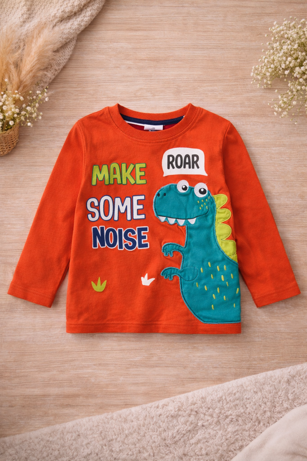 Kinder Langarmshirt Orange mit Dino