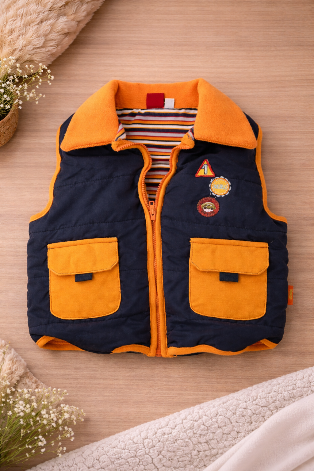 Kinder Steppweste Blau/Orange mit Taschen