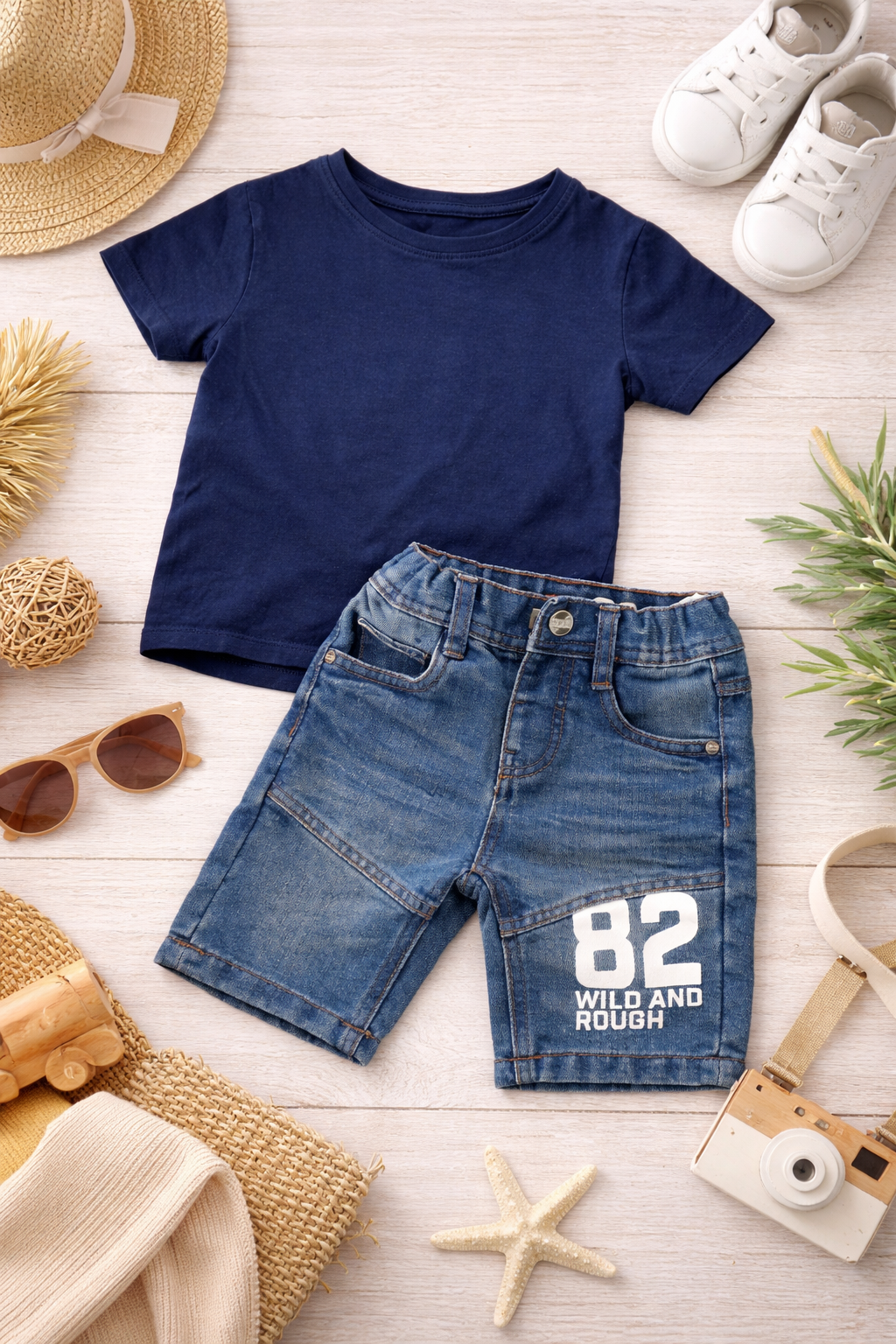 Tenue d'été garçon – T-shirt & short en jean