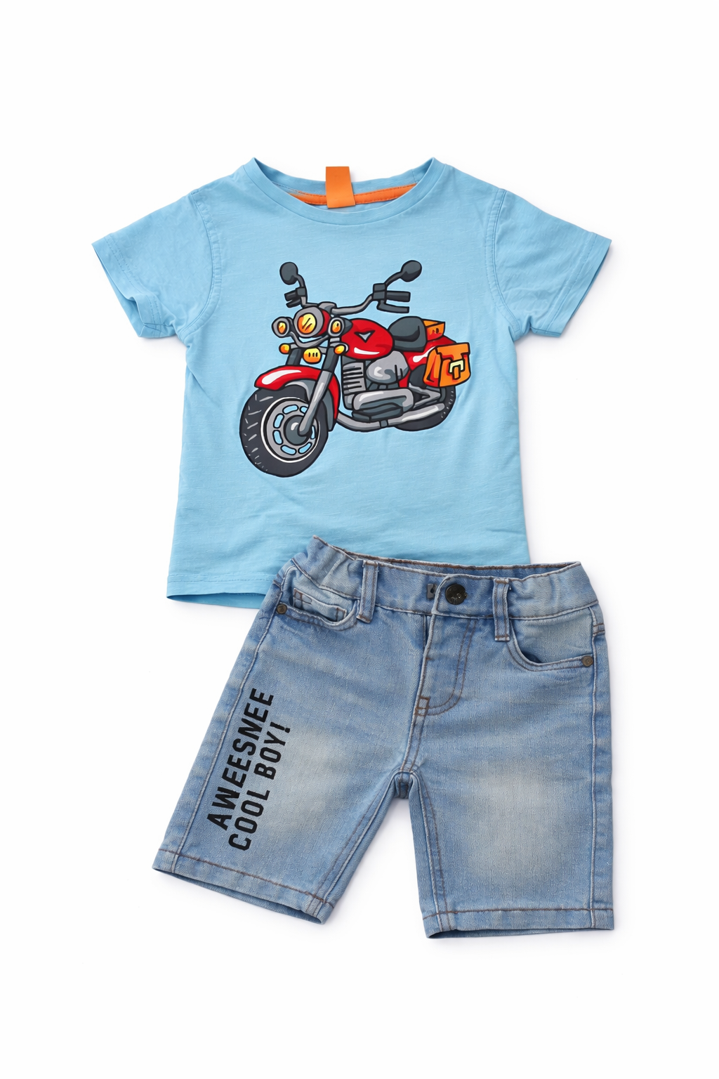Boy's Summer Outfit - T-Shirt & Denim Shorts - Blue