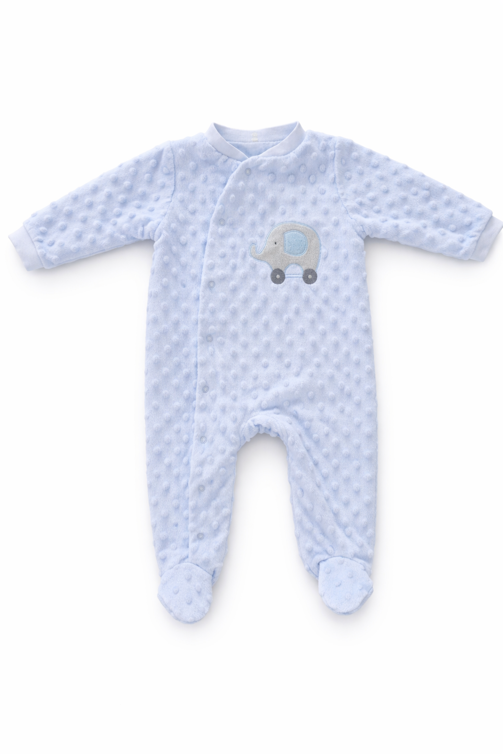 Cuddly Soft Baby Romper with Elephant Motif – Light Blue