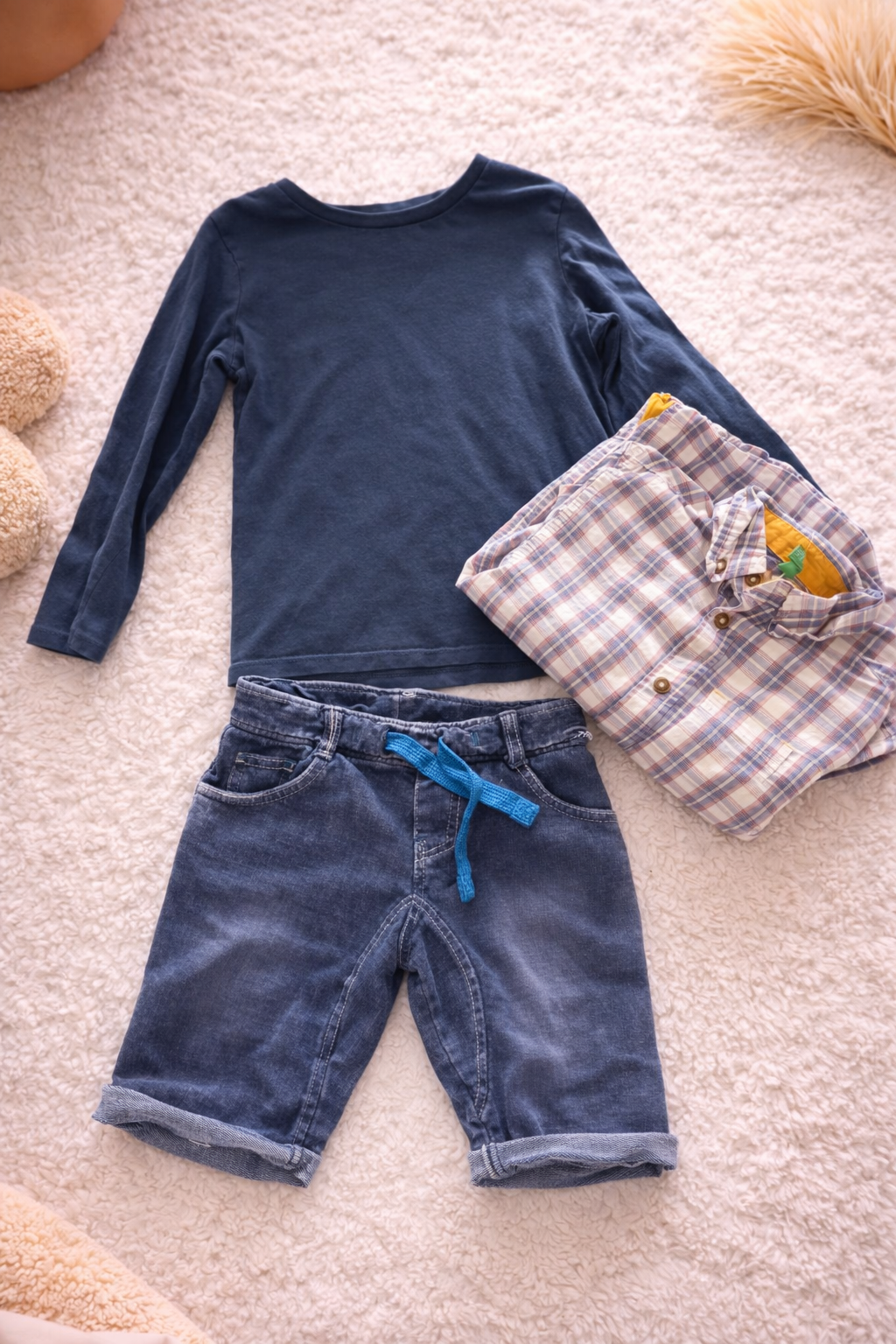 Cooles 3-teiliges Outfit mit Jeansshorts & Hemd