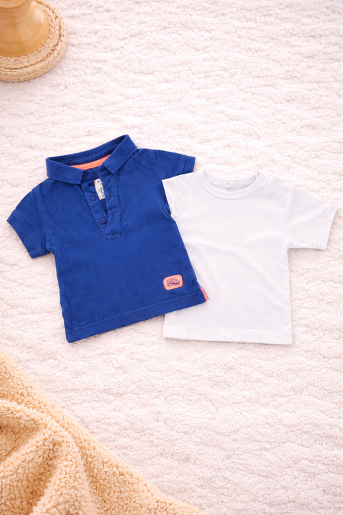 2er Set Baby Shirts – Blau & Weiss Basic Look