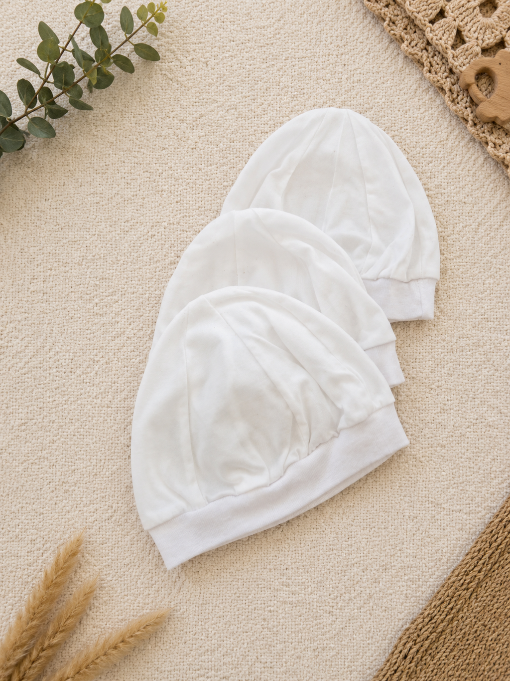 Baby Mützchen 3er-Set Weiß