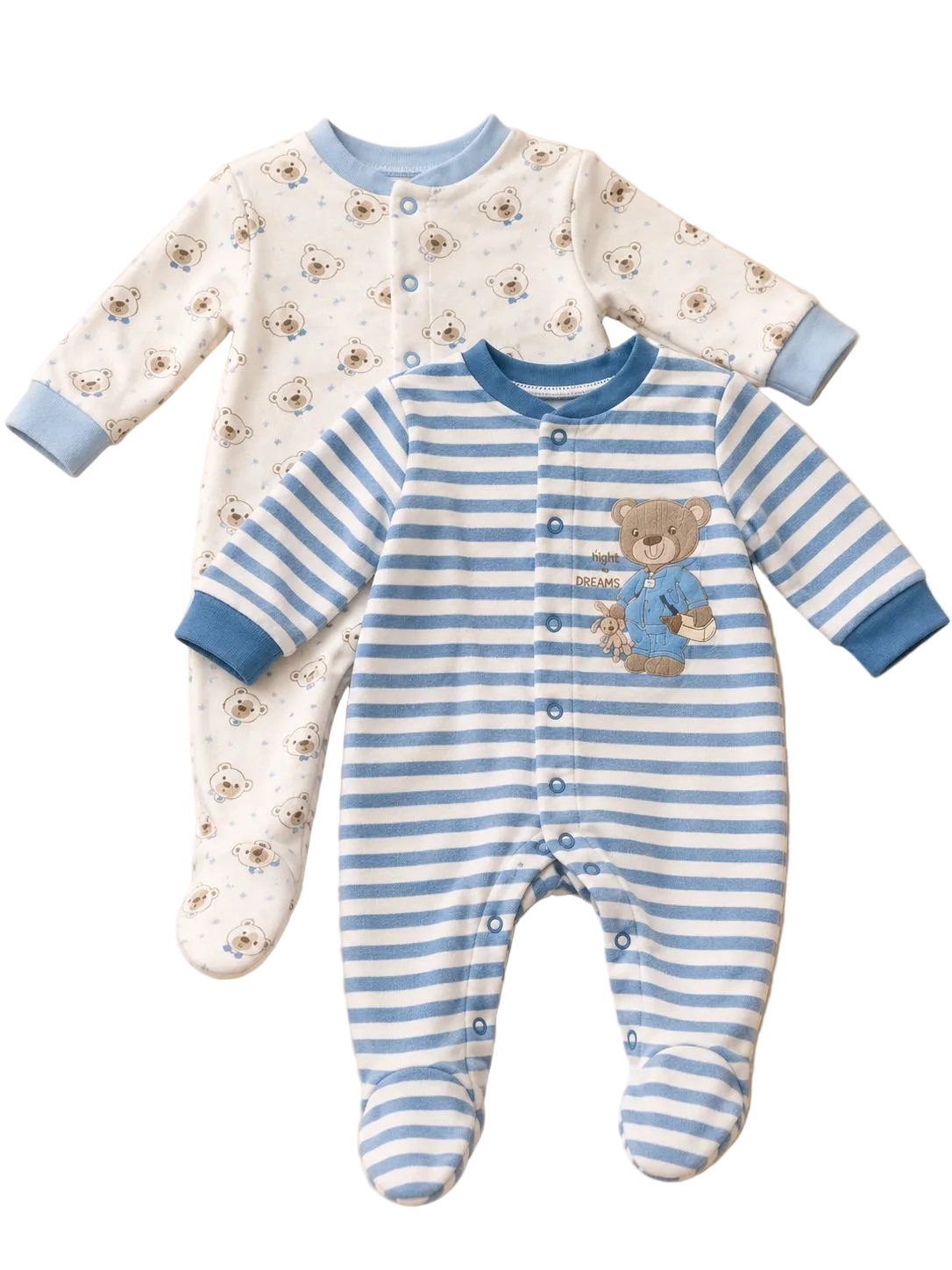 2er Set Babystrampler Bär Blau